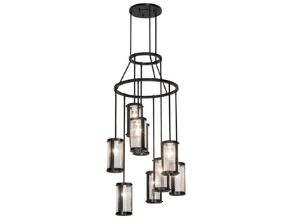 Meyda Cartier 9-Light Solar Black Cylinder Chandelier with Clear Seeded Glass