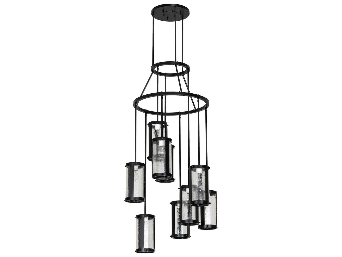 Meyda Cartier 9-Light Solar Black Cylinder Chandelier with Clear Seeded Glass
