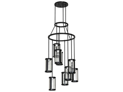 Meyda Cartier 9-Light Solar Black Cylinder Chandelier with Clear Seeded Glass