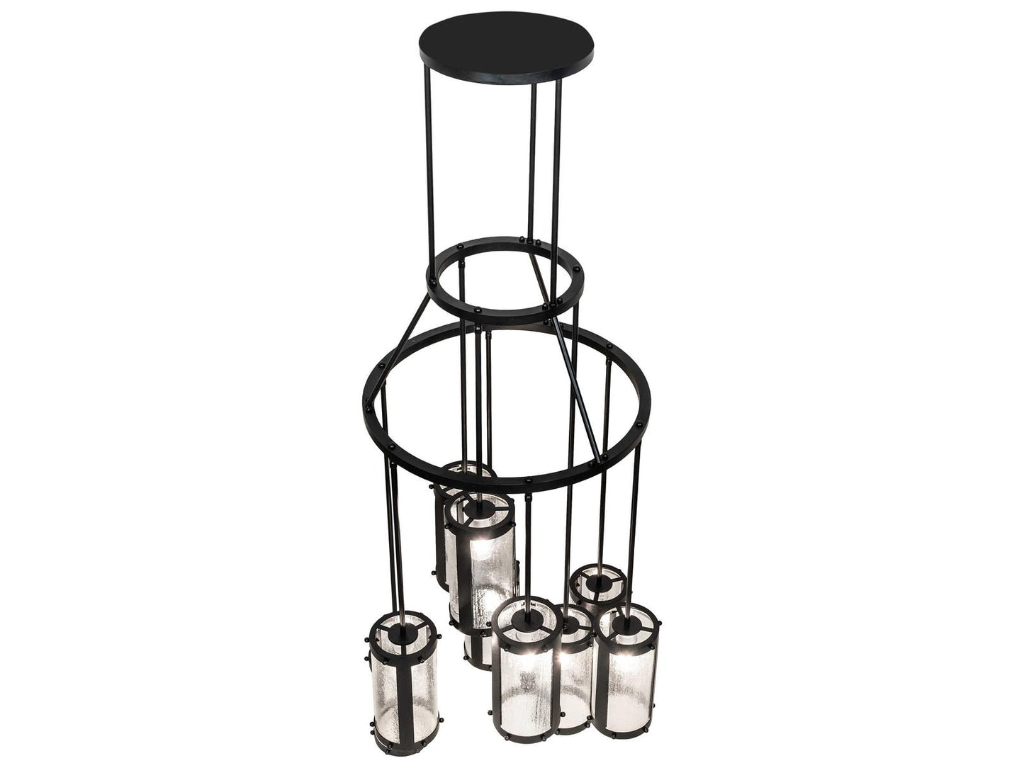 Meyda Cartier 9-Light Solar Black Cylinder Chandelier with Clear Seeded Glass
