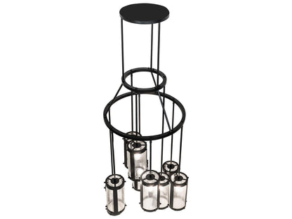 Meyda Cartier 9-Light Solar Black Cylinder Chandelier with Clear Seeded Glass
