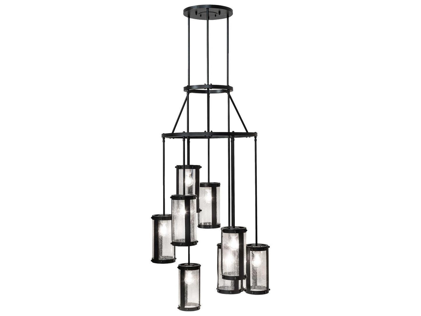 Meyda Cartier 9-Light Solar Black Cylinder Chandelier with Clear Seeded Glass