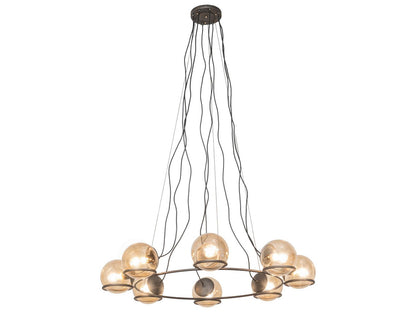 Meyda 8-Light Blackened Steel Glass Globe Round Chandelier
