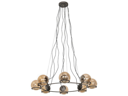 Meyda 8-Light Blackened Steel Glass Globe Round Chandelier