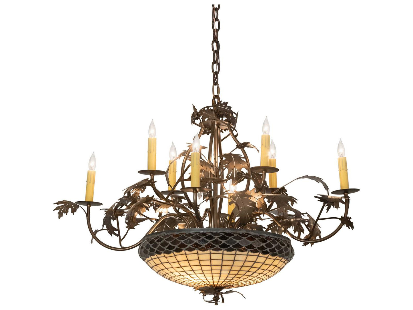 Meyda Greenbriar Oak 11-Light Antique Copper Stained Glass Chandelier