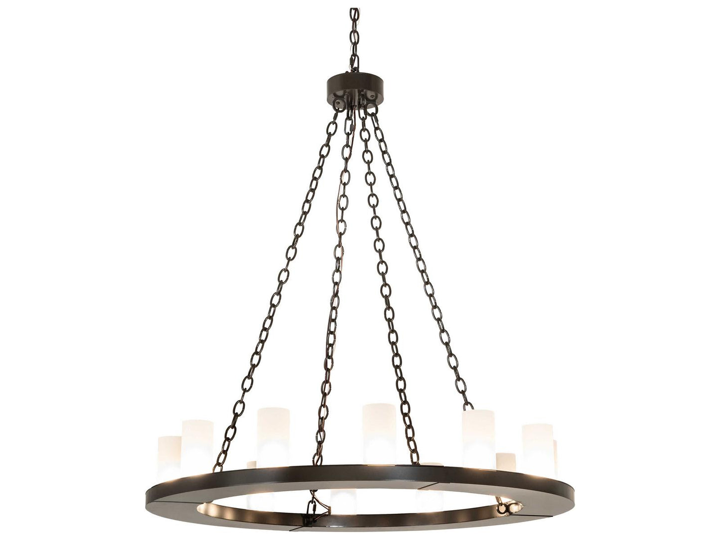 Meyda Loxley 12-Light Chandelier with Clear Frosted Glass Cylinders in Timeless Bronze