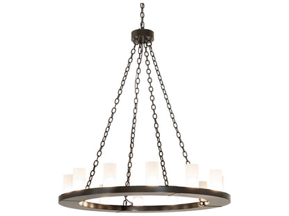 Meyda Loxley 12-Light Chandelier with Clear Frosted Glass Cylinders in Timeless Bronze