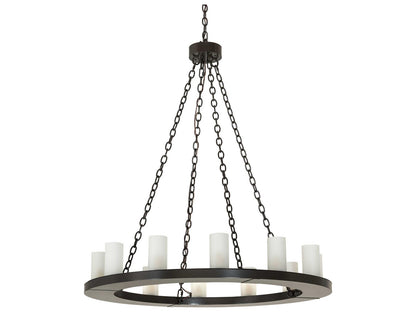 Meyda Loxley 12-Light Chandelier with Clear Frosted Glass Cylinders in Timeless Bronze