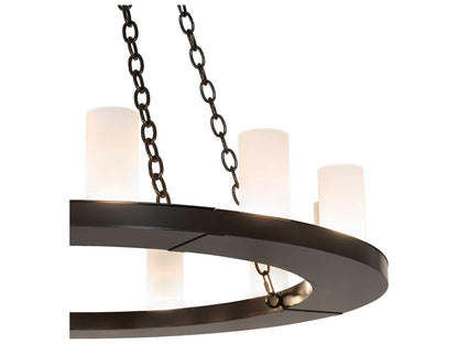 Meyda Loxley 12-Light Chandelier with Clear Frosted Glass Cylinders in Timeless Bronze