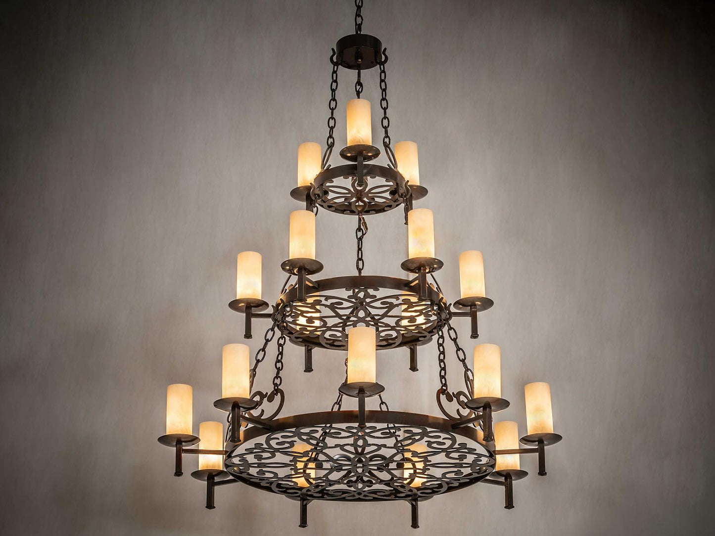 Meyda Newcastle 18-Light Copper Cylinder Tiered Chandelier