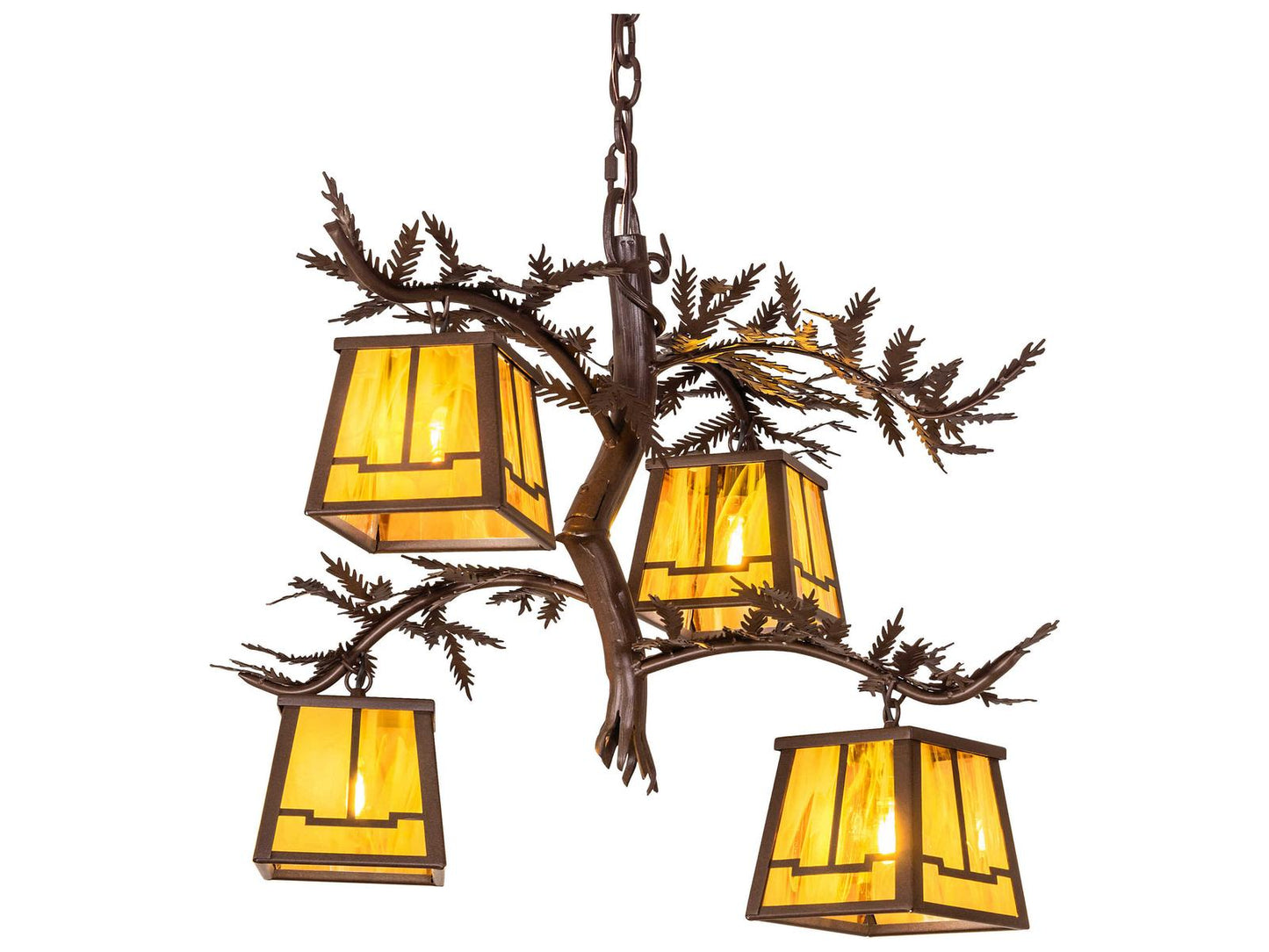 Meyda Pine Branch Valley View 4-Light Arts & Crafts Chandelier in Cafe Noir