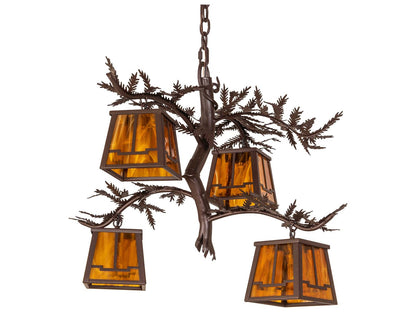 Meyda Pine Branch Valley View 4-Light Arts & Crafts Chandelier in Cafe Noir