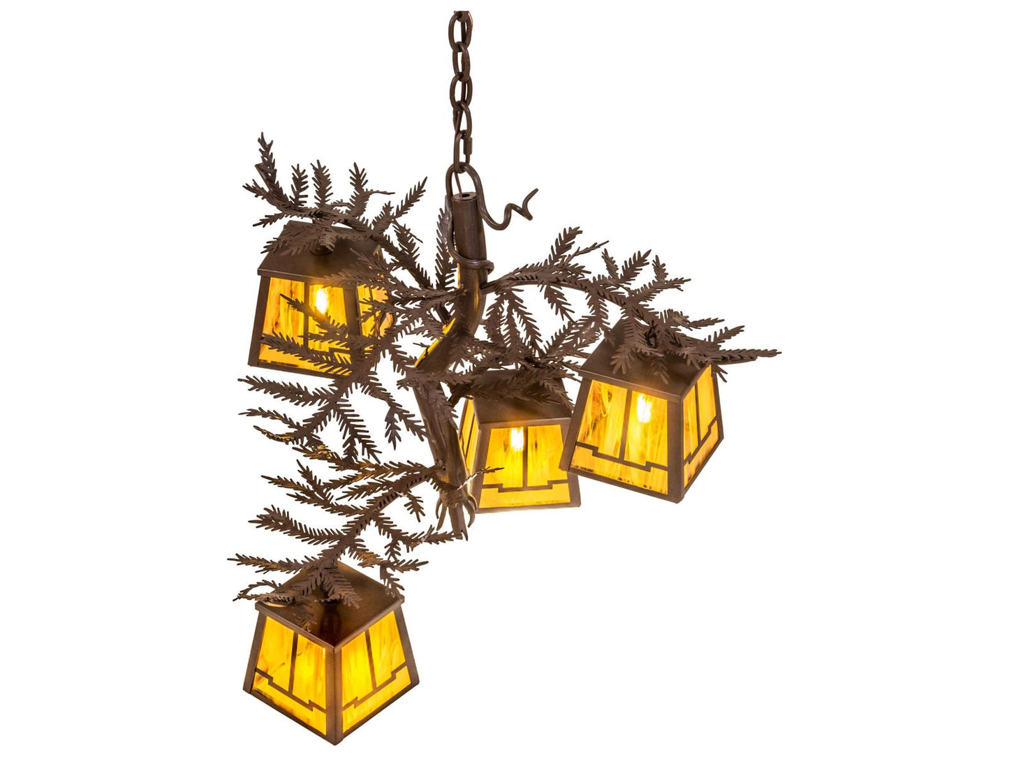 Meyda Pine Branch Valley View 4-Light Arts & Crafts Chandelier in Cafe Noir