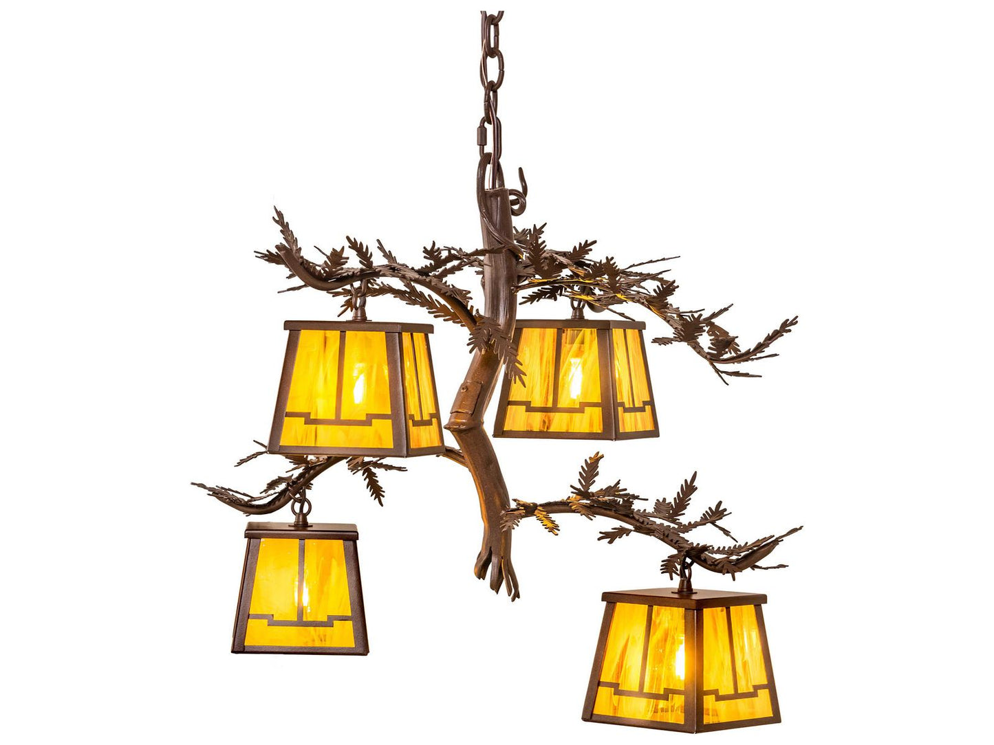 Meyda Pine Branch Valley View 4-Light Arts & Crafts Chandelier in Cafe Noir