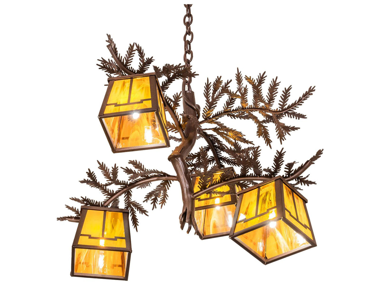 Meyda Pine Branch Valley View 4-Light Arts & Crafts Chandelier in Cafe Noir