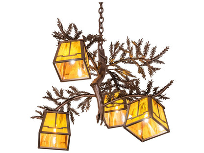 Meyda Pine Branch Valley View 4-Light Arts & Crafts Chandelier in Cafe Noir