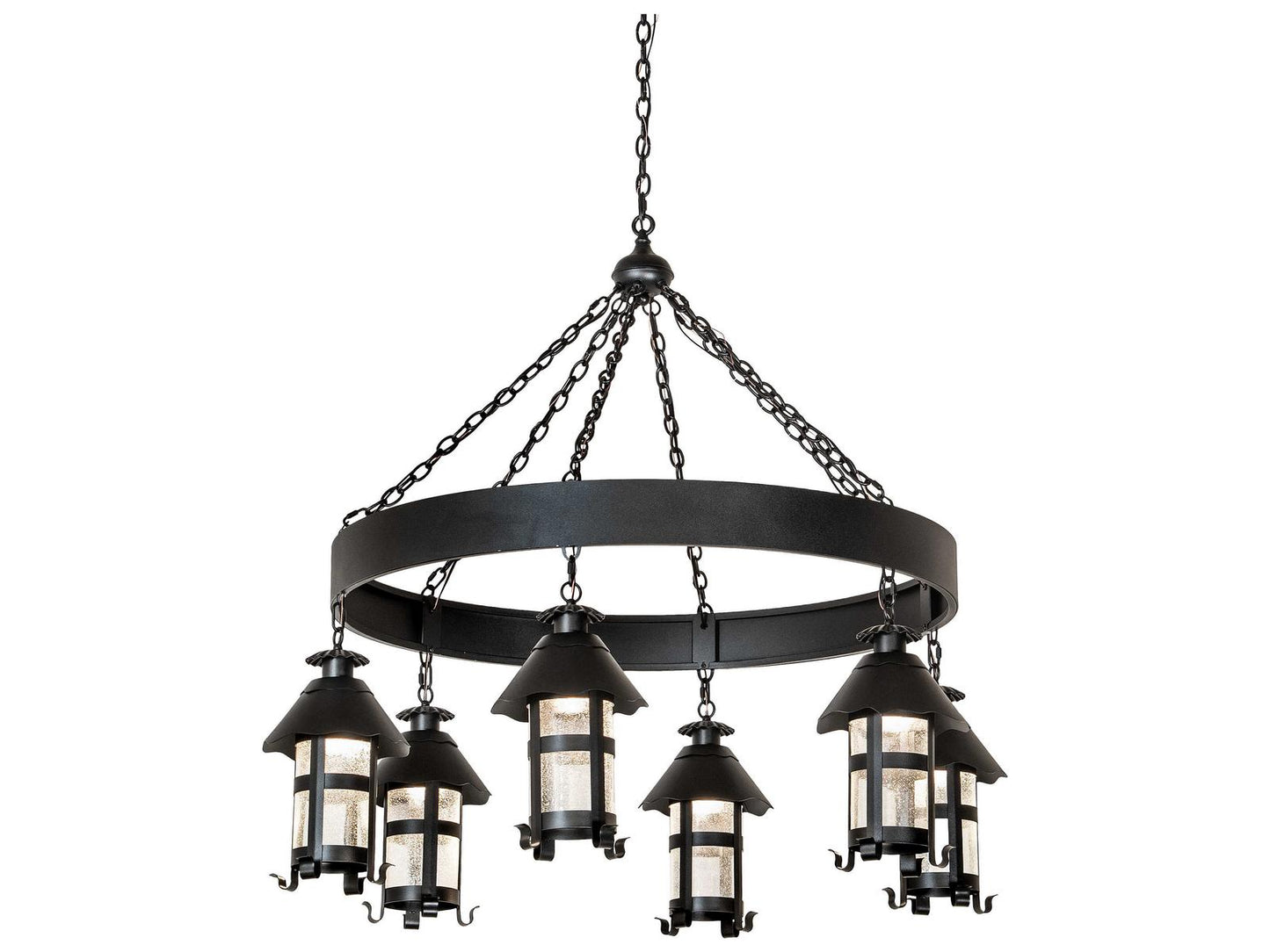 Meyda 6-Light Rutland Lantern Chandelier with Textured Black Finish and Seeded Glass