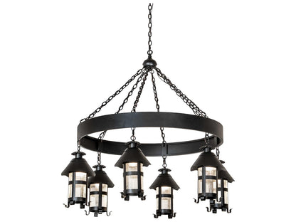 Meyda 6-Light Rutland Lantern Chandelier with Textured Black Finish and Seeded Glass