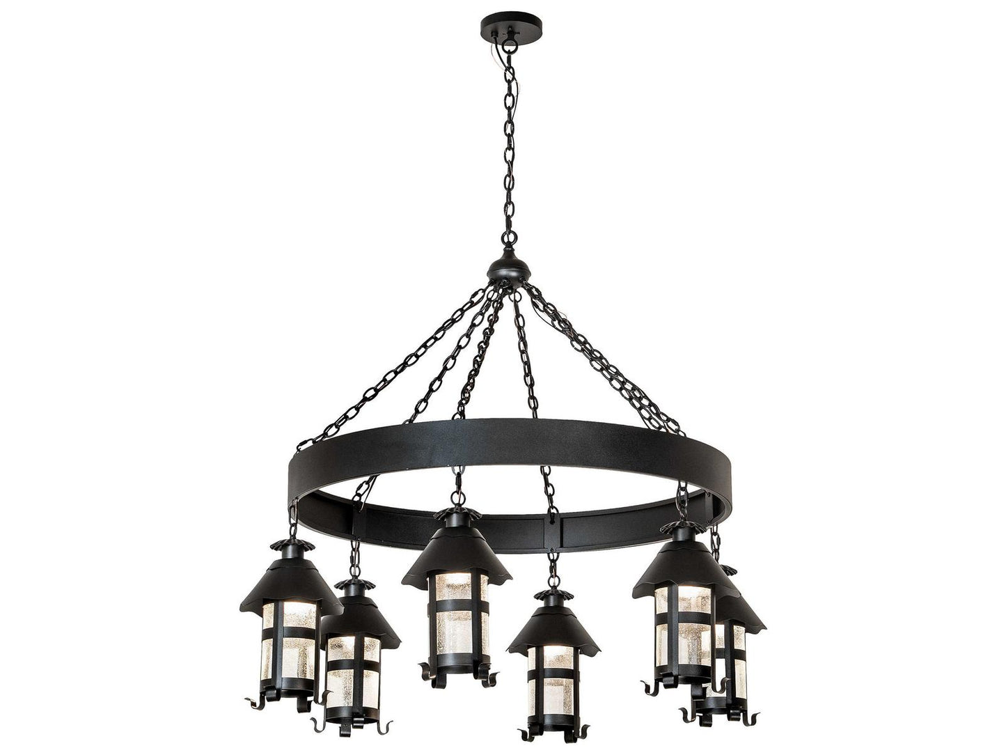Meyda 6-Light Rutland Lantern Chandelier with Textured Black Finish and Seeded Glass