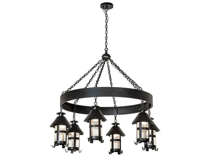 Meyda 6-Light Rutland Lantern Chandelier with Textured Black Finish and Seeded Glass