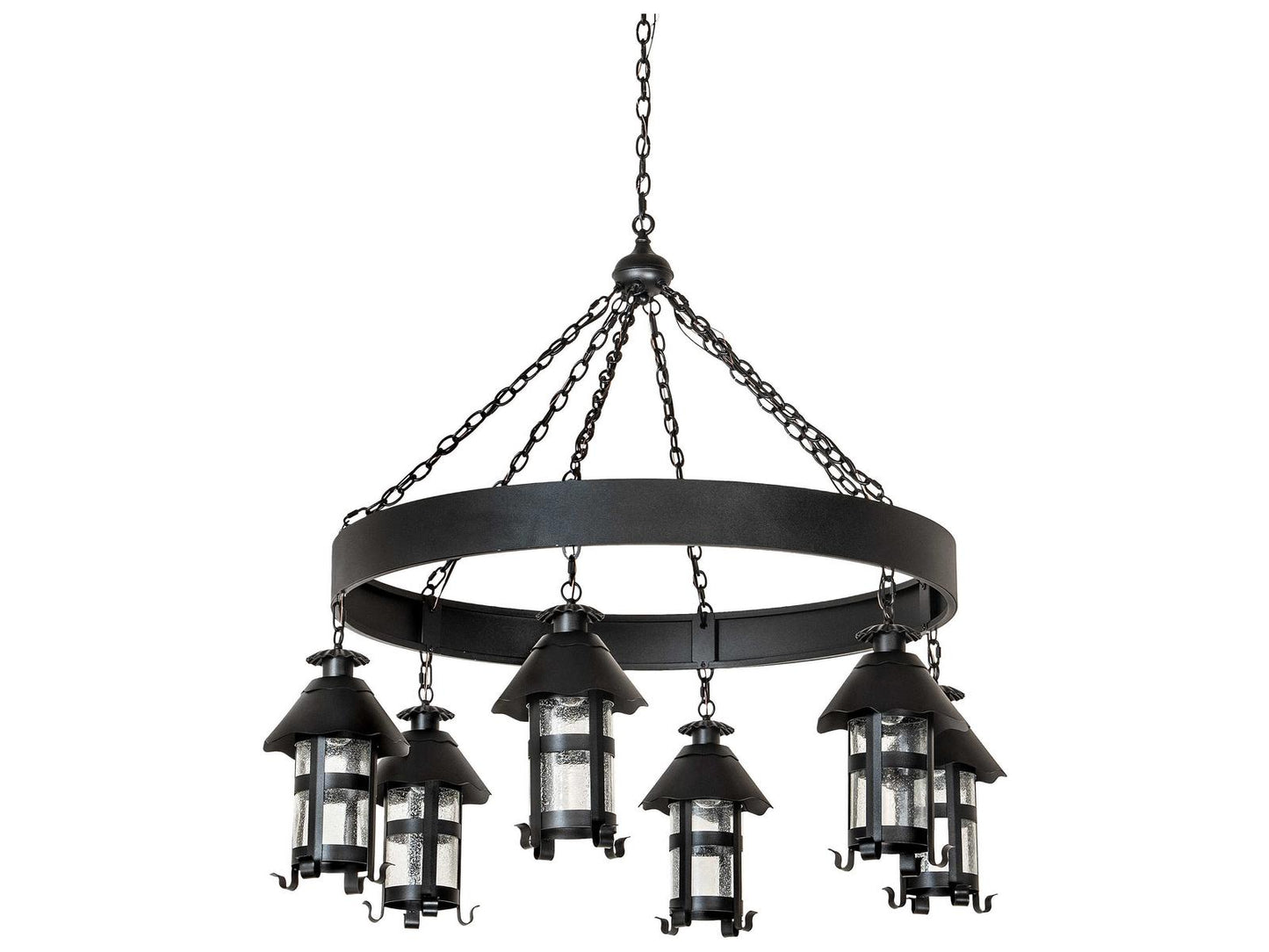 Meyda 6-Light Rutland Lantern Chandelier with Textured Black Finish and Seeded Glass