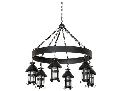 Meyda 6-Light Rutland Lantern Chandelier with Textured Black Finish and Seeded Glass