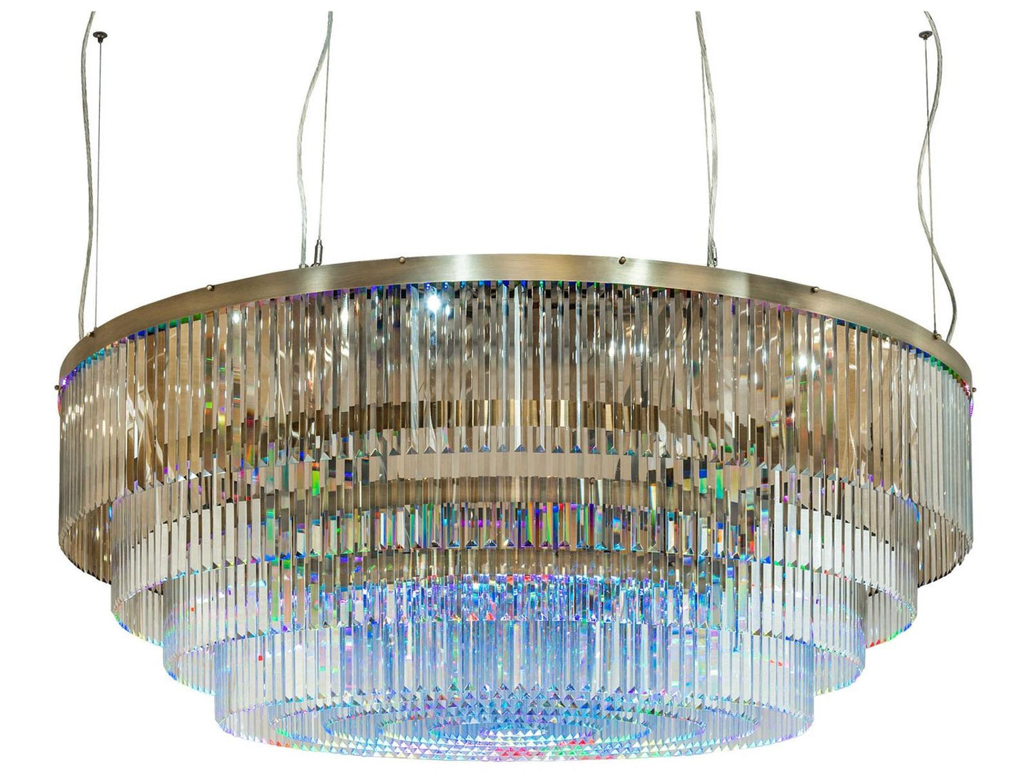 Meyda Beckam Natural Brass Crystal LED Tiered Chandelier with RGB Lighting