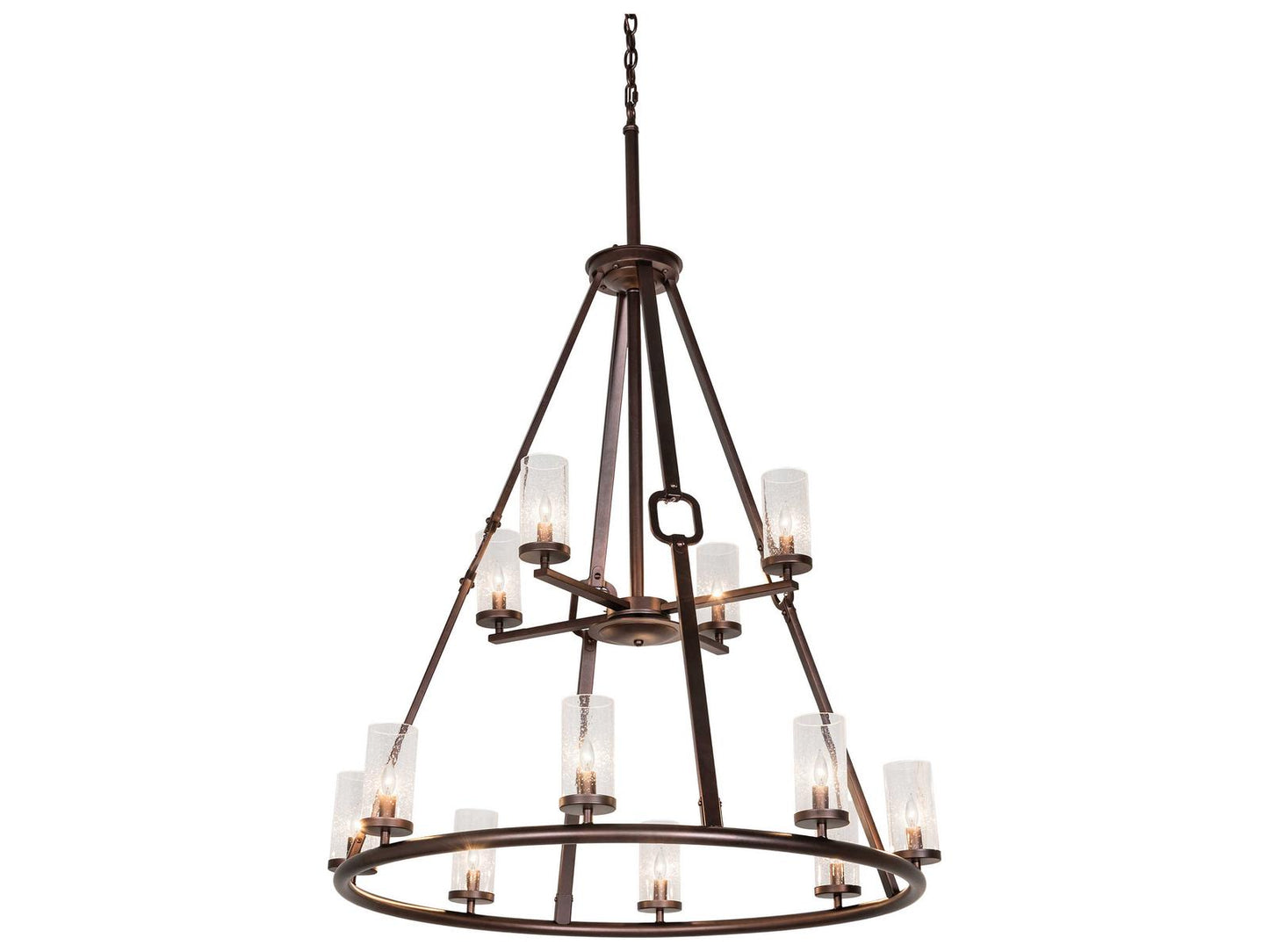 Meyda 12-Light Loxley Tiered Chandelier in Mahogany Bronze with Clear Seeded Glass