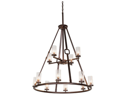 Meyda 12-Light Loxley Tiered Chandelier in Mahogany Bronze with Clear Seeded Glass