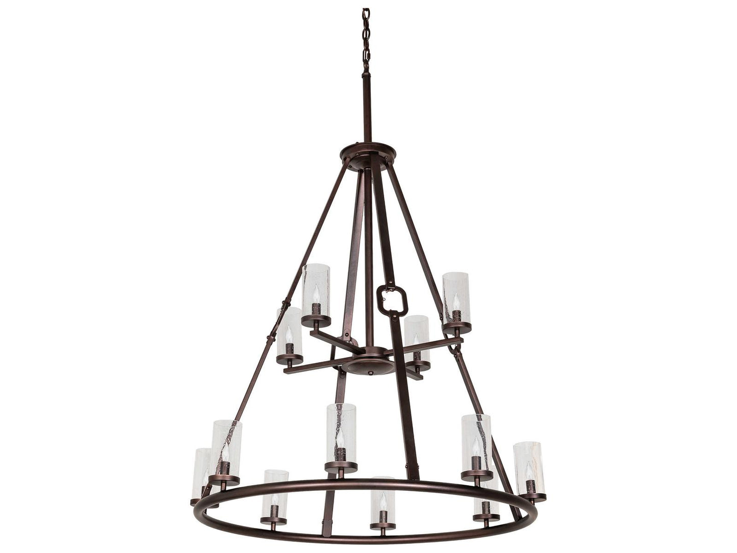 Meyda 12-Light Loxley Tiered Chandelier in Mahogany Bronze with Clear Seeded Glass