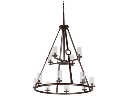 Meyda 12-Light Loxley Tiered Chandelier in Mahogany Bronze with Clear Seeded Glass