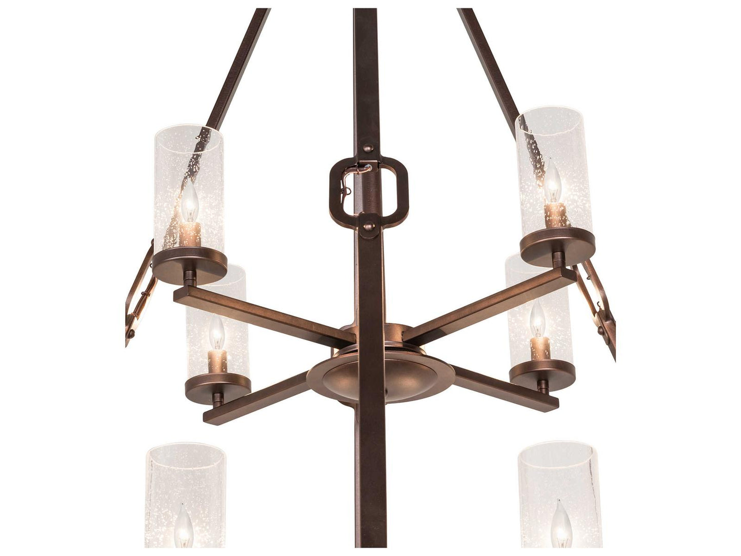 Meyda 12-Light Loxley Tiered Chandelier in Mahogany Bronze with Clear Seeded Glass