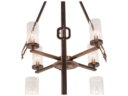 Meyda 12-Light Loxley Tiered Chandelier in Mahogany Bronze with Clear Seeded Glass