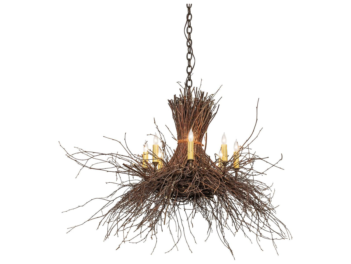 Meyda Twigs 8-Light Candelabra Chandelier in Antique Copper and Natural Wood