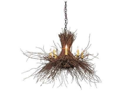 Meyda Twigs 8-Light Candelabra Chandelier in Antique Copper and Natural Wood