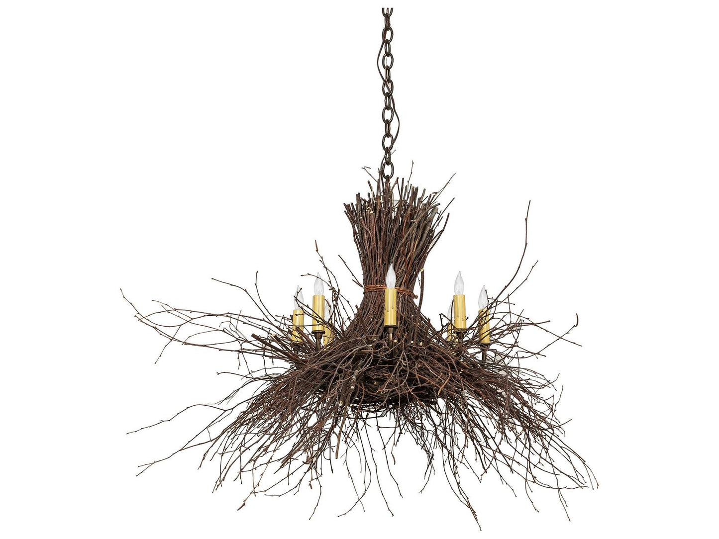 Meyda Twigs 8-Light Candelabra Chandelier in Antique Copper and Natural Wood