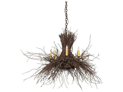 Meyda Twigs 8-Light Candelabra Chandelier in Antique Copper and Natural Wood