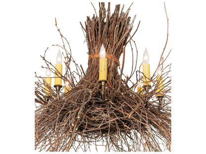 Meyda Twigs 8-Light Candelabra Chandelier in Antique Copper and Natural Wood