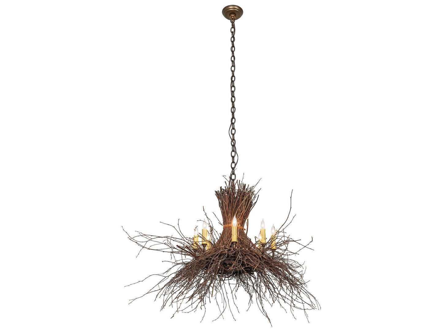 Meyda Twigs 8-Light Candelabra Chandelier in Antique Copper and Natural Wood