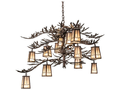 Meyda Pine Branch 12-Light Chandelier in Mahogany Bronze with Silver Mica Shades