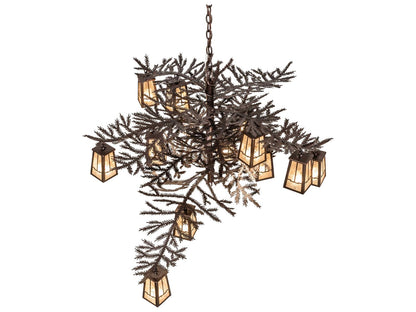 Meyda Pine Branch 12-Light Chandelier in Mahogany Bronze with Silver Mica Shades