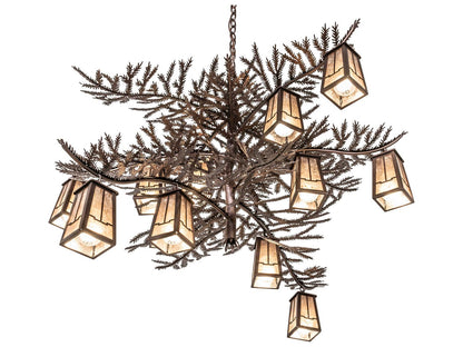 Meyda Pine Branch 12-Light Chandelier in Mahogany Bronze with Silver Mica Shades