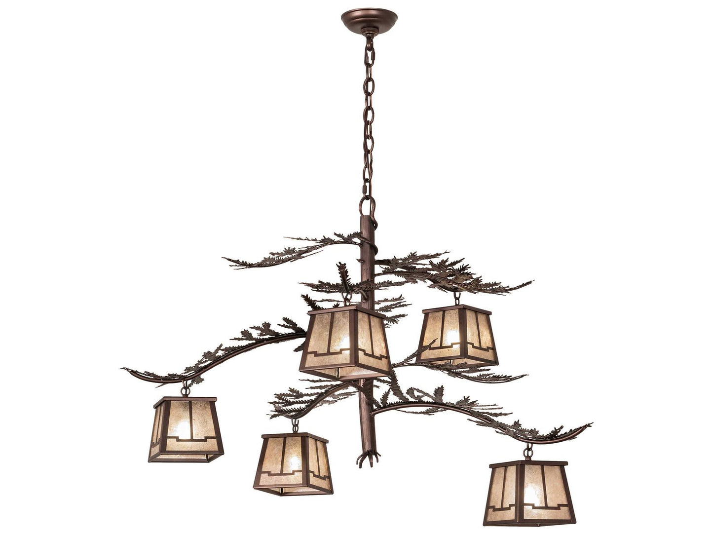 Meyda Pine Branch Valley View 5-Light Chandelier in Mahogany Bronze with Silver Mica
