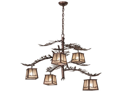 Meyda Pine Branch Valley View 5-Light Chandelier in Mahogany Bronze with Silver Mica