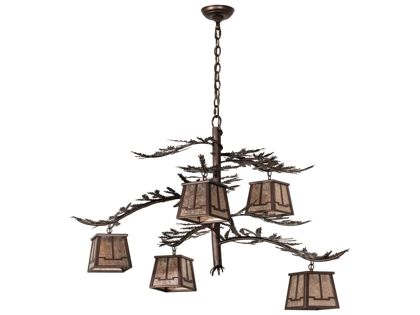 Meyda Pine Branch Valley View 5-Light Chandelier in Mahogany Bronze with Silver Mica