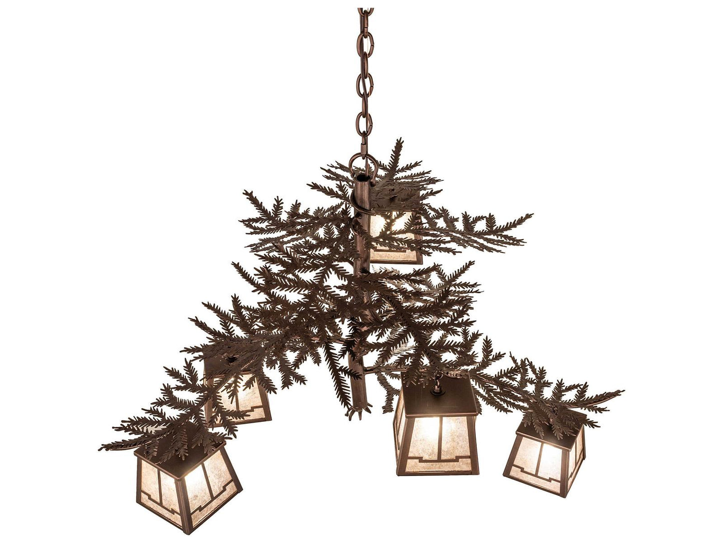 Meyda Pine Branch Valley View 5-Light Chandelier in Mahogany Bronze with Silver Mica