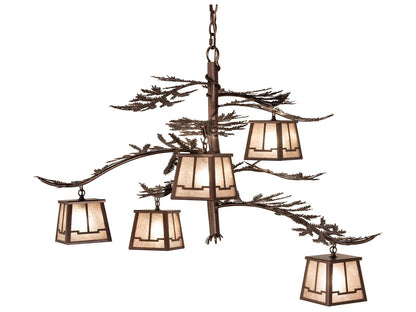 Meyda Pine Branch Valley View 5-Light Chandelier in Mahogany Bronze with Silver Mica