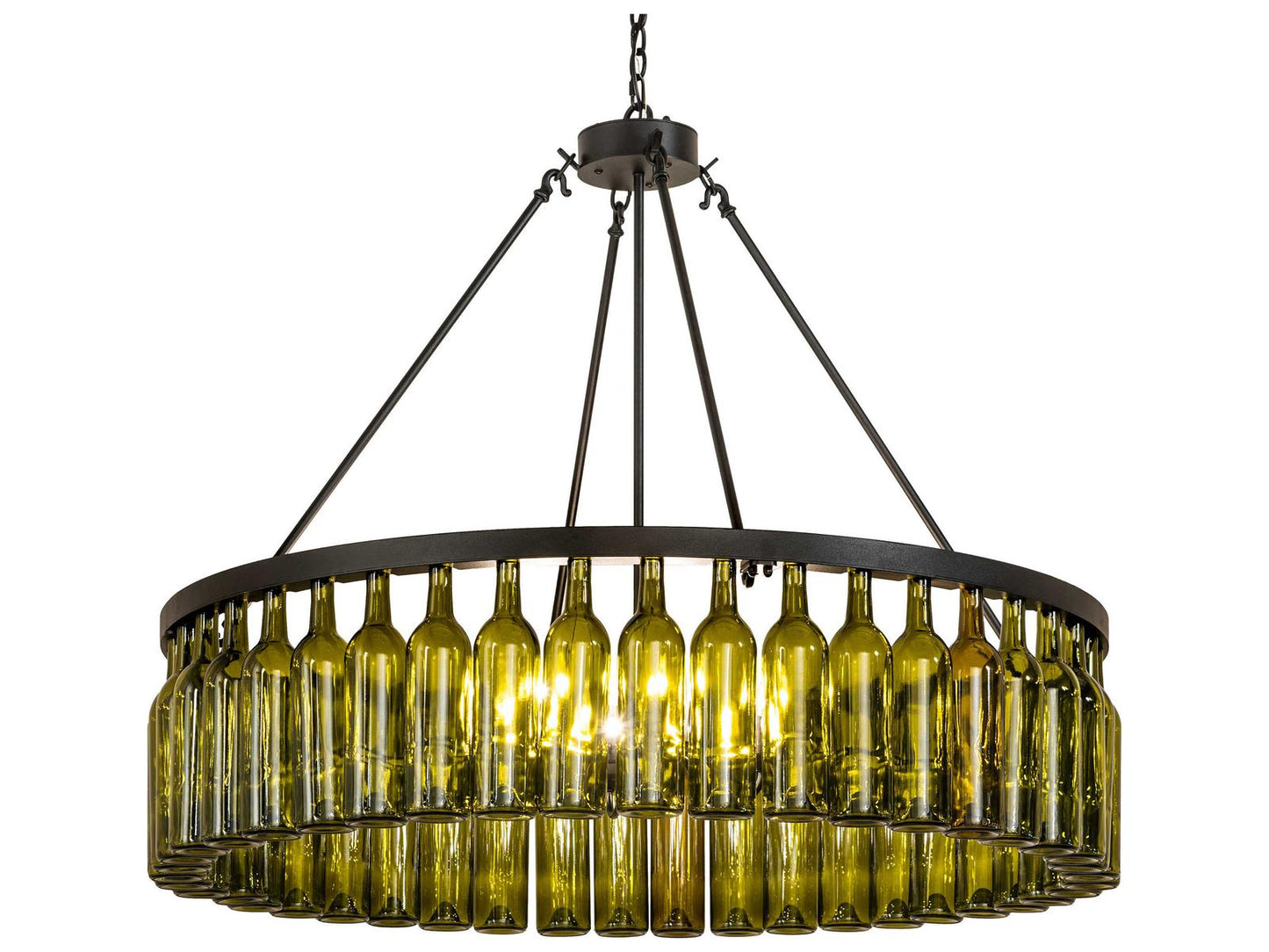 Meyda Tuscan Vineyard 6-Light Chandelier in Textured Black with Green Wine Bottles