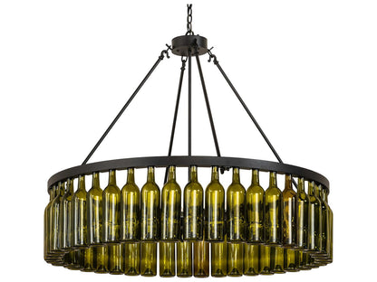 Meyda Tuscan Vineyard 6-Light Chandelier in Textured Black with Green Wine Bottles