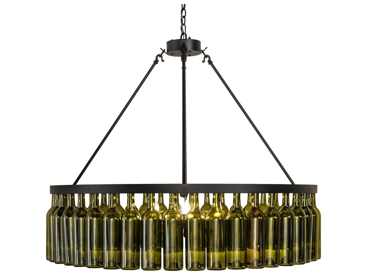 Meyda Tuscan Vineyard 6-Light Chandelier in Textured Black with Green Wine Bottles